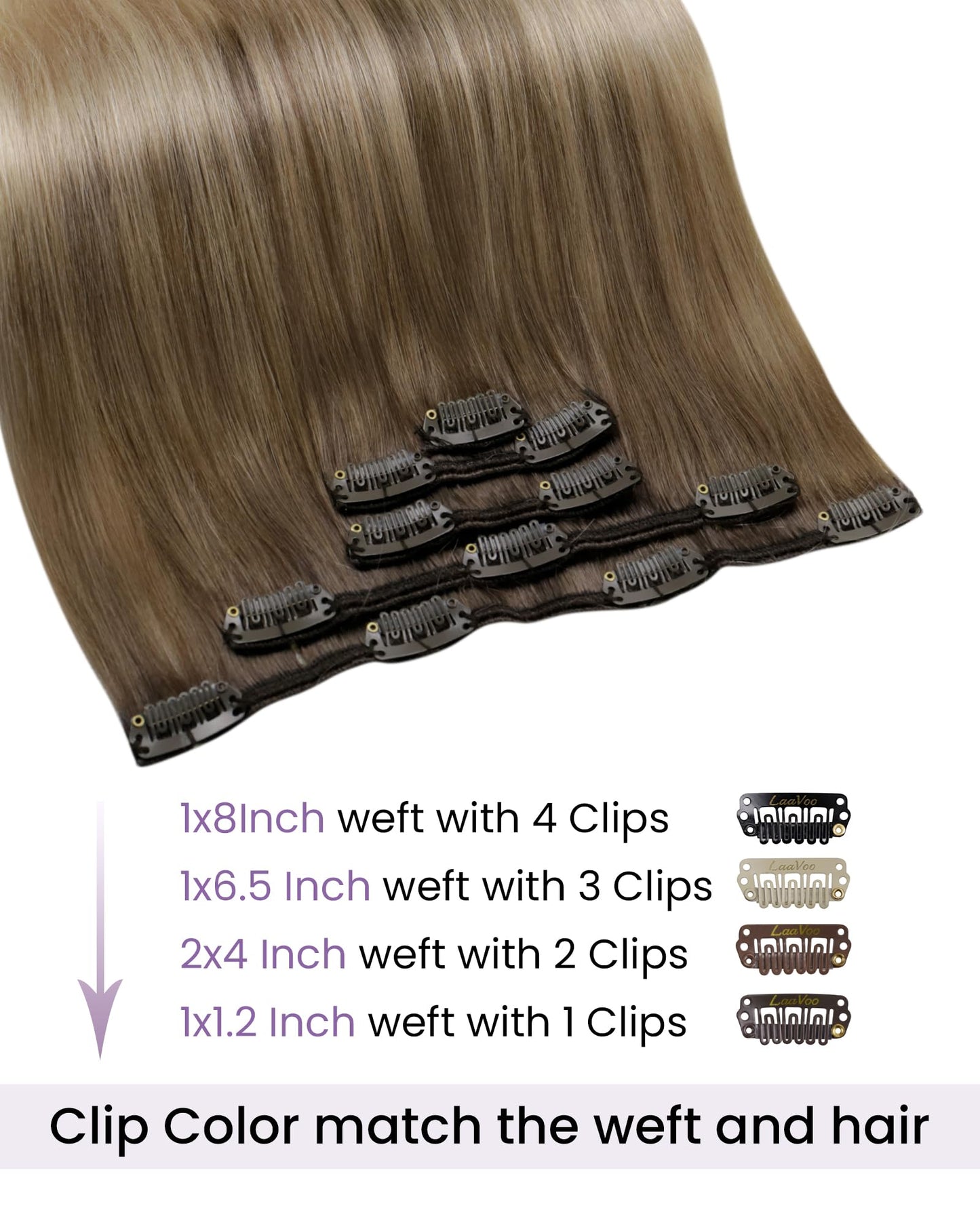 LaaVoo Human Hair Clip in Extensions Balayage Light Brown to Ash Blonde Mix Platinum Blonde 12 Inch Clip in Hair Extensions Real Human Hair Brown Ombre Hair Extensions Clip ins 5pcs 80g