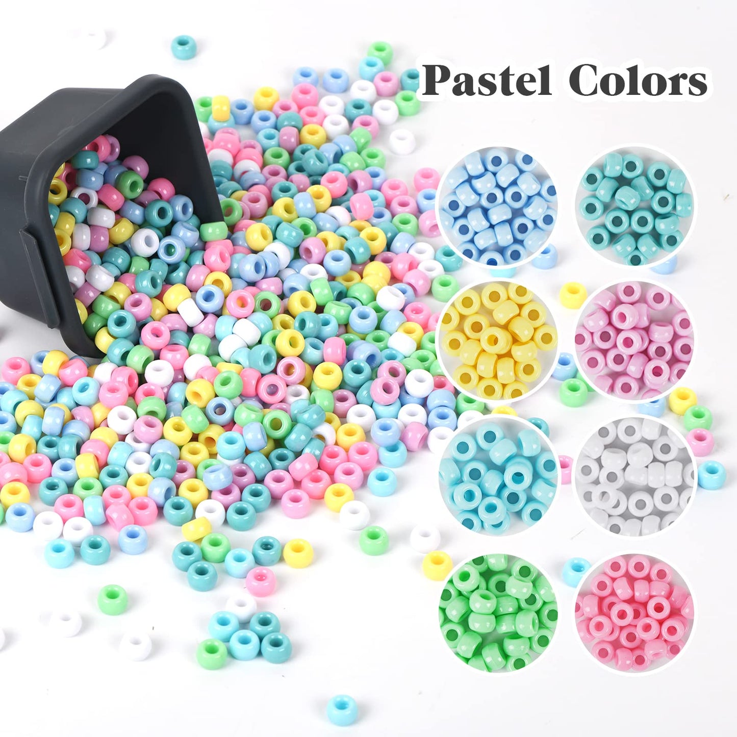 Simetufy 1200 pcs Pony Beads Macaron Pastel Colored Beads for Crafts Hair Beads for Hair Braiding, 8 Candy Colors