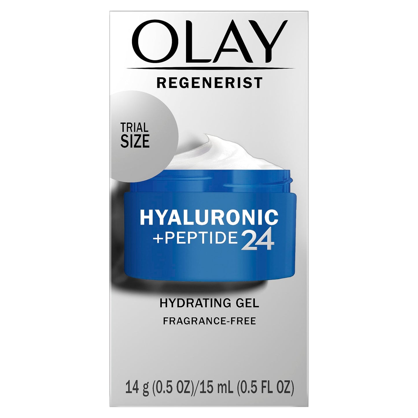 Olay Regenerist Hyaluronic + Peptide 24 Gel Face Moisturizer, Fragrance-Free, All Skin Types, Trial Size 0.5 oz (Pack of 2)