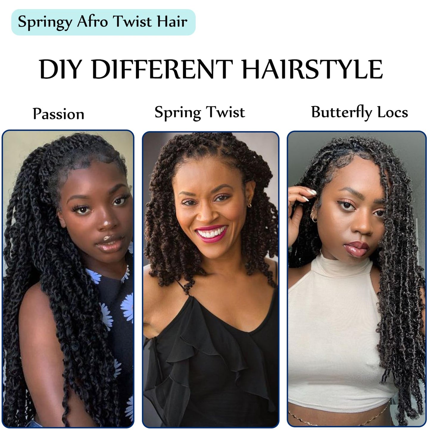 Springy Afro Twist Hair 3 Packs Marley Twist Braiding Hair 18 Inch Pre- Separated Black Kinky Twist Hair For Women Cuban Twist Hair Wrapping Hair for Soft Locs (18 Inch (Pack of 3), 1B#)