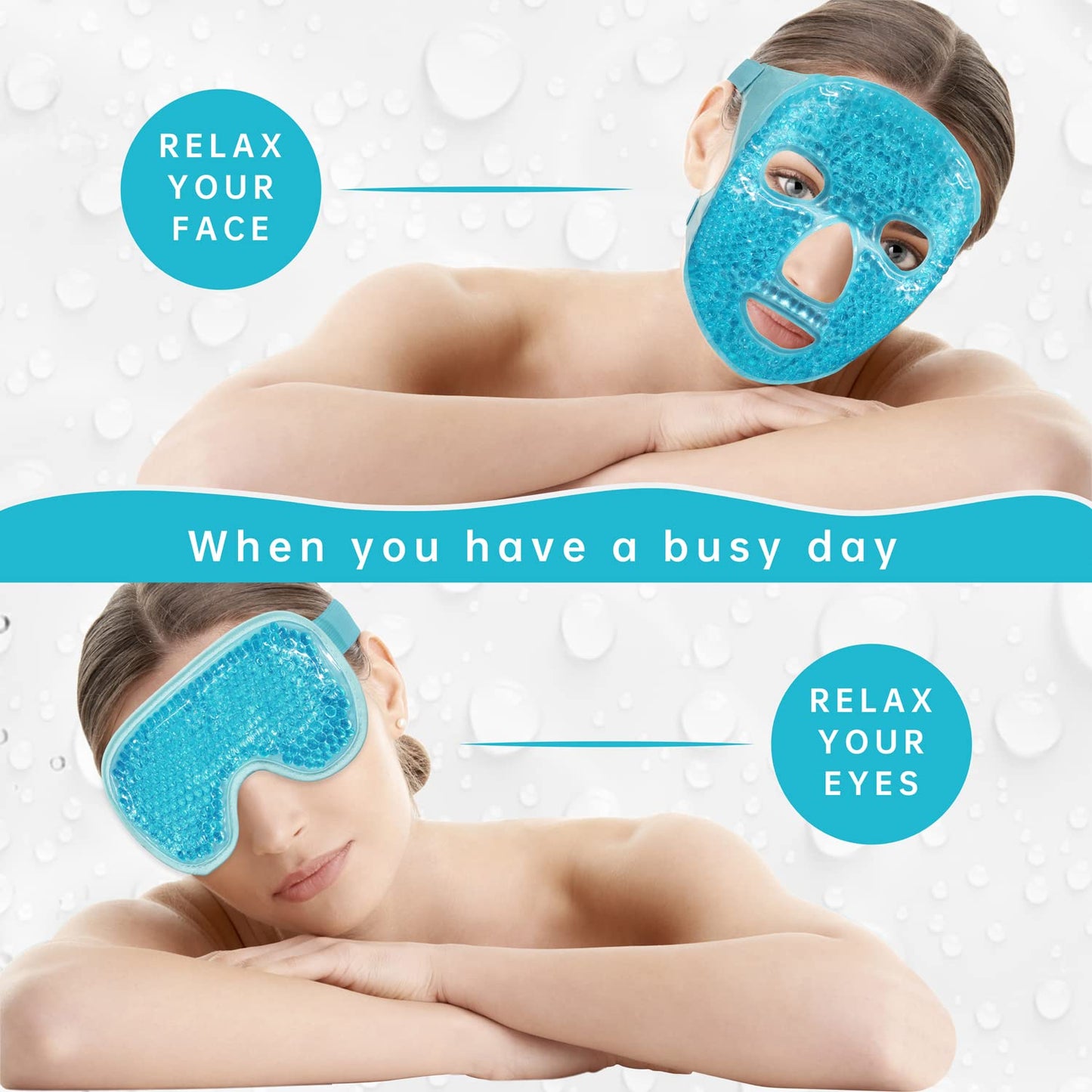 Cooling Ice Face Eye Mask for Reducing Puffiness, Bags Under Eyes,Sinus,Redness,Pain Relief,Dark Circles, Migraine,Hot/Cold Pack with Soft Plush Backing (Blue(1* Eye Mask+1*Face Mask))