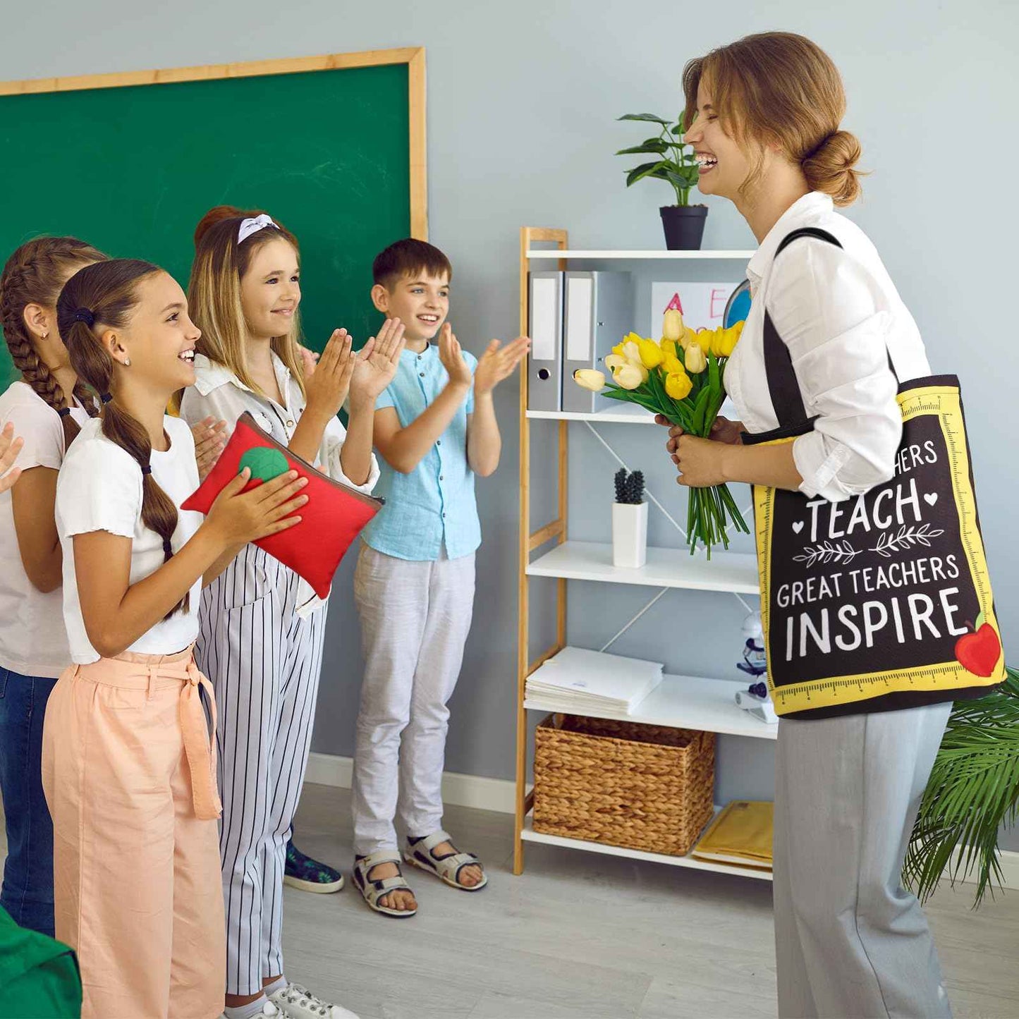 Paterr 12 Pcs Christmas Teacher Appreciation Gift Bulk 6 Canvas Tote Bag and 6 Makeup Bag Thank You End of Year Teacher Gifts Stocking Stuffer for Women Employee Coworker Office Supplies