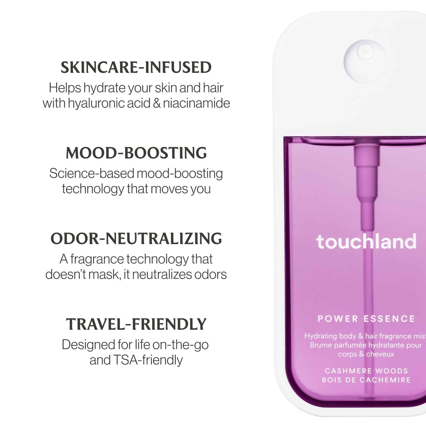 Touchland Power Essence Hydrating Body & Hair Fragrance, SOFT SOLACE DUO (Golden Amber + Cashmere Woods), 2 FL. OZ. Travel Size Body Mist (Set of 2)