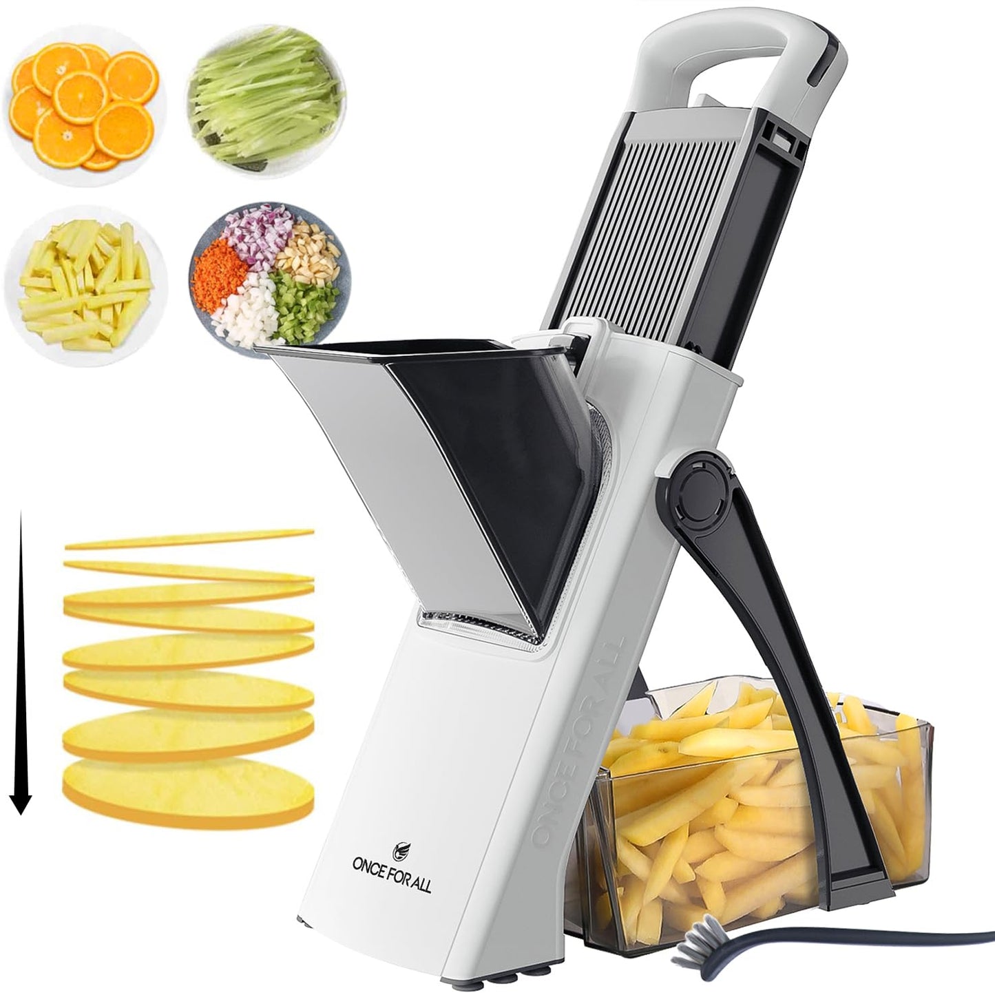 ONCE FOR ALL Upgrade Safe Mandoline Slicer Plus, Biger Size, Adjustable Vegetable Food Chopper Potato Fries Cutter, Detachable Blade, Kitchen Chopping Artifact, Gift (Black)