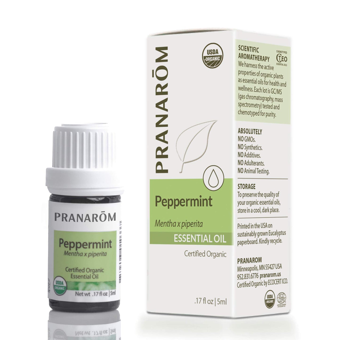 Pranarom USDA Certified Organic Peppermint Essential Oil (5ml), 100% Pure Undiluted Therapeutic Grade from India for Aromatherapy, Diffuser, Topical, Cooling, Massage & Relaxation