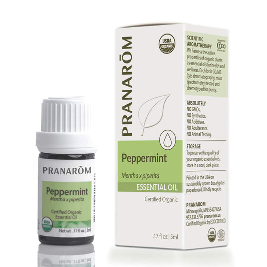 Pranarom USDA Certified Organic Peppermint Essential Oil (5ml), 100% Pure Undiluted Therapeutic Grade from India for Aromatherapy, Diffuser, Topical, Cooling, Massage & Relaxation