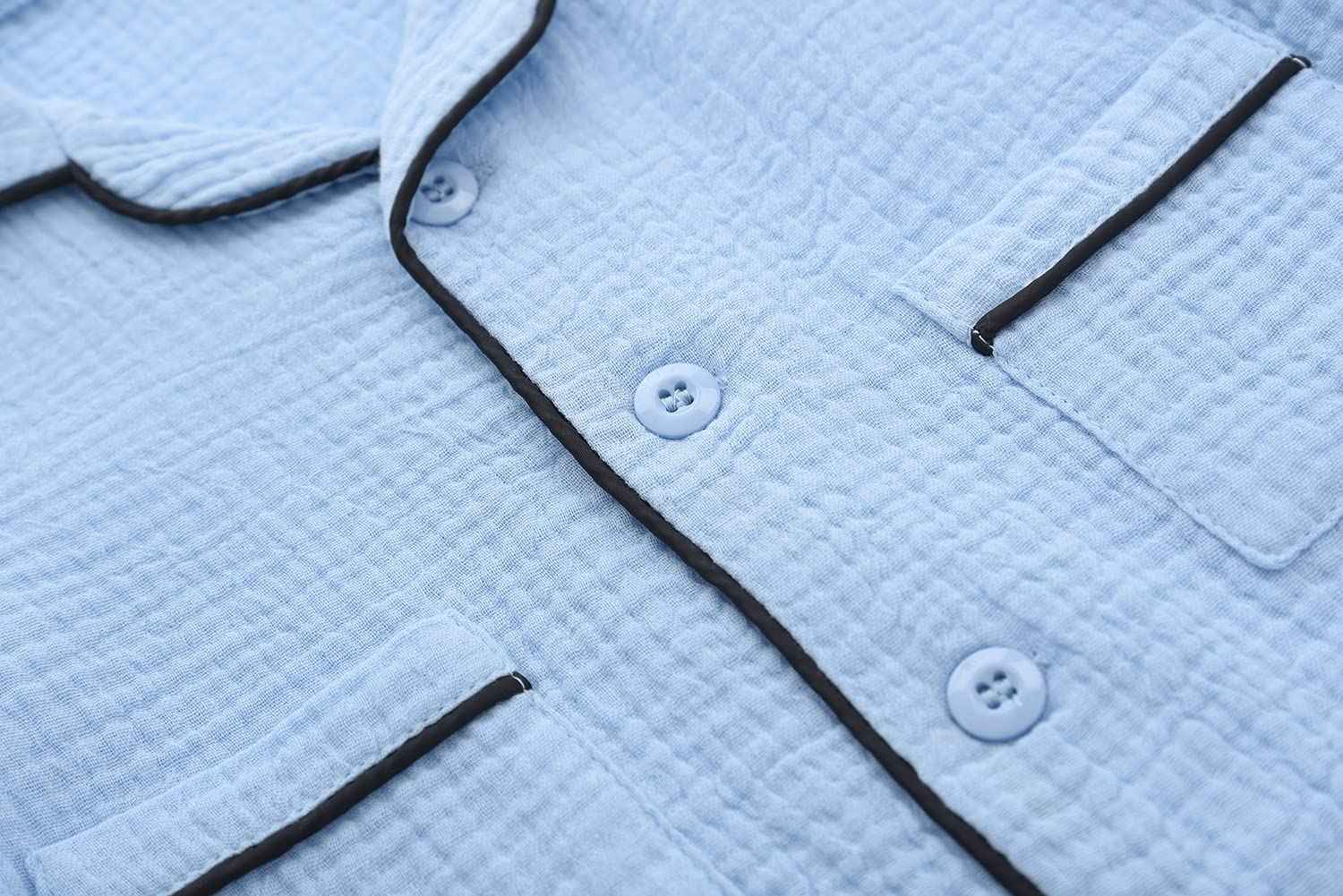 BINIDUCKLING Kids Pajamas Girls Button Up Short Pjs 6-7 Years Blue