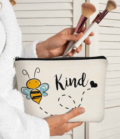 Be Kind Cute Honey Bee Makeup Bag,Cute Honey Bee Cosmetic Bag Best Gift Idea for Bee Lovers Teen Girls Women,Inspirational Birthday Gifts for Teen Girls Women Daughter Sister