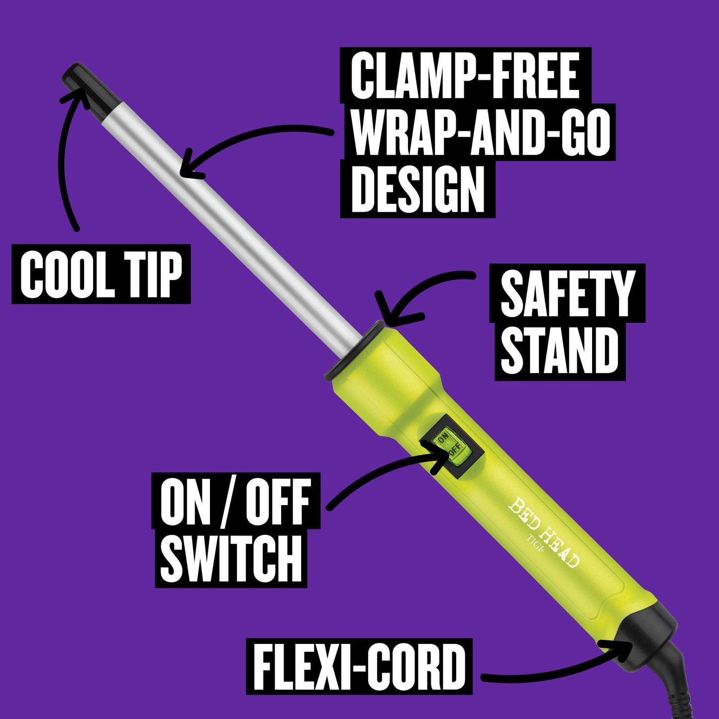 Bed Head Curlipops .5” Tourmaline Ceramic Skinny Pop™ Styling Iron | Clamp-Free Curling Wand | for Tight, Bouncy Curls (1/2 Inch)