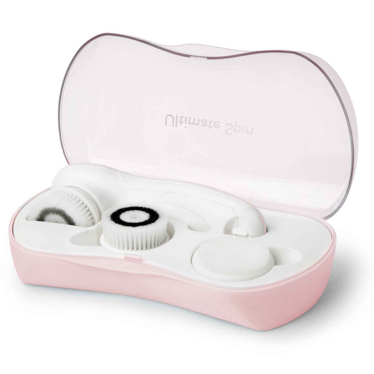My Life My Shop Ultimate Spin Facial Cleansing Brush (Pink) Ultimate Skin Spa with 3 Interchangeable Face Brushes-Daily Cleansing, Exfoliating Brush, Silicone Brush&Protective Case