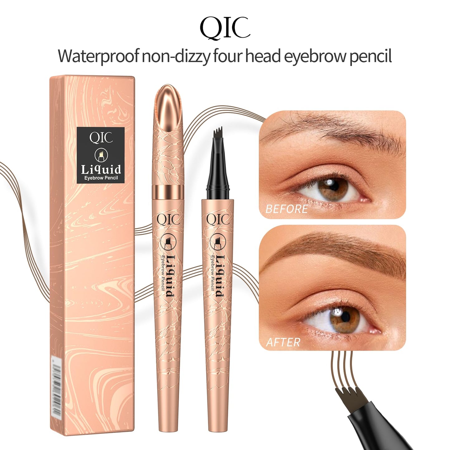 Yulinlon Q706 Eyebrow Pen, 4 Tipped, Precise, Long-lasting, Waterproof Eyebrow Makeup (3#Grey)