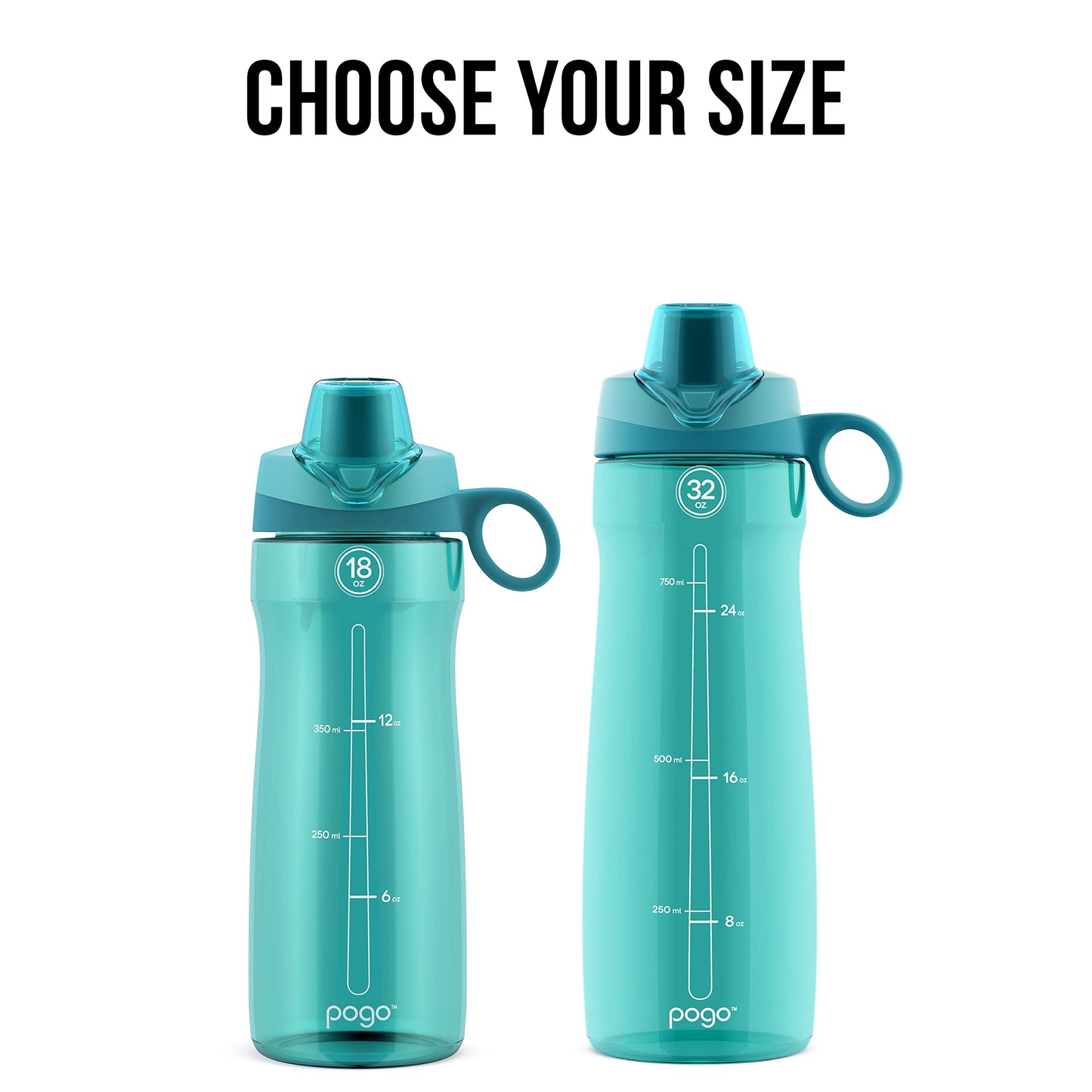 Pogo BPA-Free Plastic Water Bottle with Chug Lid, Blue Atoll, 32 oz.