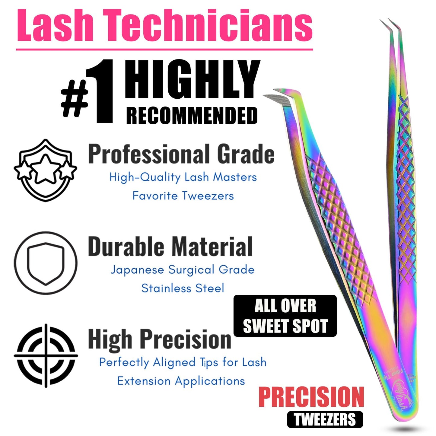 My Lash Tools Lash Tweezers For Eyelash Extensions 2Pcs Fiber Tip Tweezers For Lash Extensions and Isolation Tweezers Mega Mink Fan Boot Volume Lash Tweezer Stainless Steel (Rainbow Tweezers set)