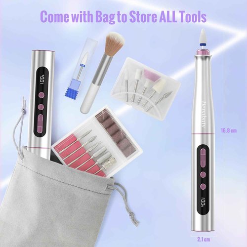 Denabuty Cordless Electric Nail Drill Machine, 13 in 1 Nail File Kit 35000RPM Professional Portable Rechargeable E File for Acrylic Polish Gel Removal Manicure Pedicure Set with 5 Speeds DN-2402
