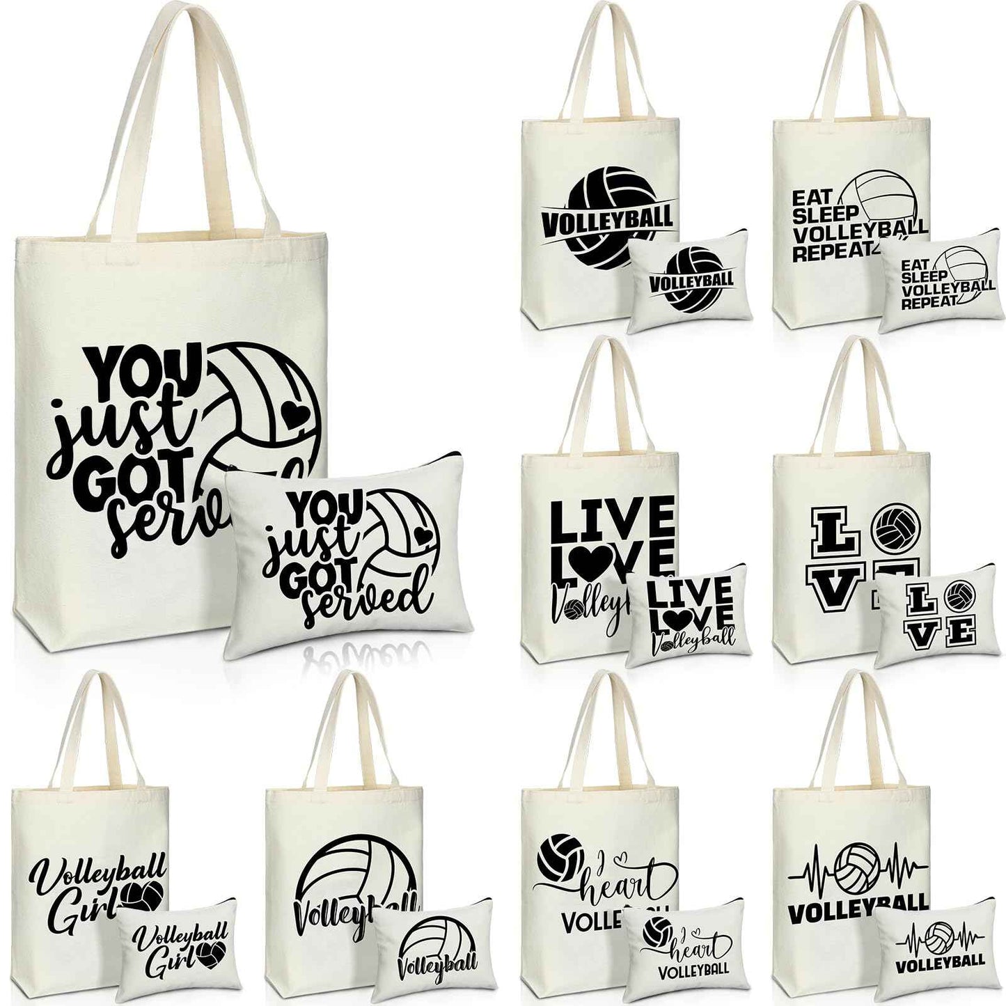 Huhumy 18 Pcs Volleyball Basketball Gifts for Women Cosmetic Bag Canvas Tote Bags Set for Teen Makeup Travel Players Teams(Volleyball)
