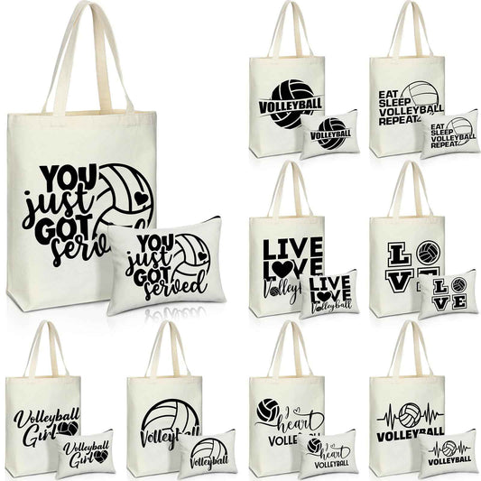Huhumy 18 Pcs Volleyball Basketball Gifts for Women Cosmetic Bag Canvas Tote Bags Set for Teen Makeup Travel Players Teams(Volleyball)