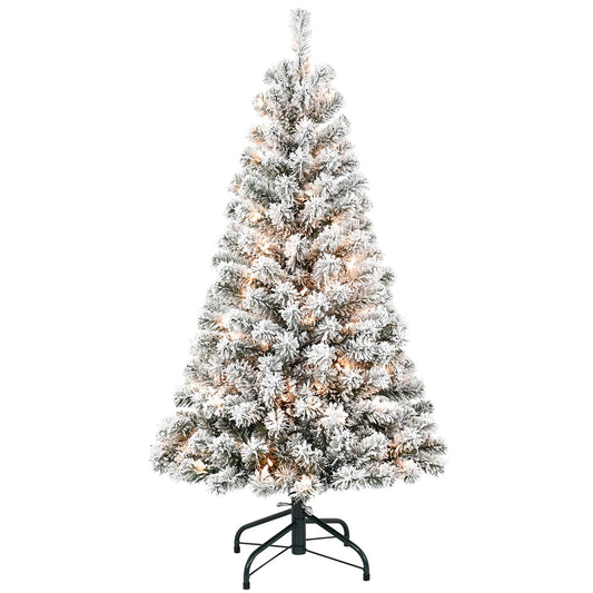 Liguanow 4ft Pre-lit Artificial Christmas Tree with Warm White Lights, Snow Flocked Small Fake Christmas Tree, Prelighted Xmas Tree with 233 Branch Tips, 100 Lights & Foldable Stand