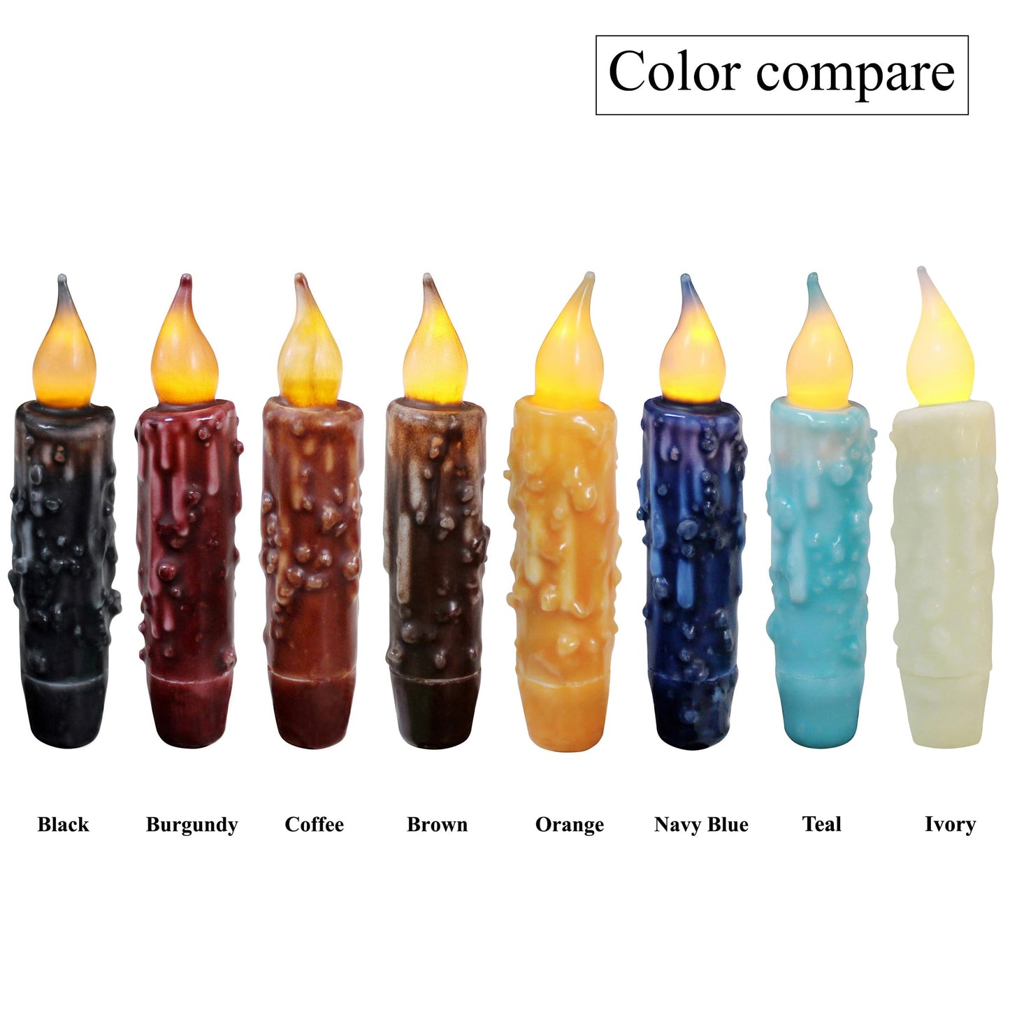 CVHOMEDECO. Real Wax Hand Dipped Battery Operated LED Timer Taper Candles Rustic Primitive Flameless Lights Décor, 4-3/4 Inch, Matt Black, 6 PCS in a Package