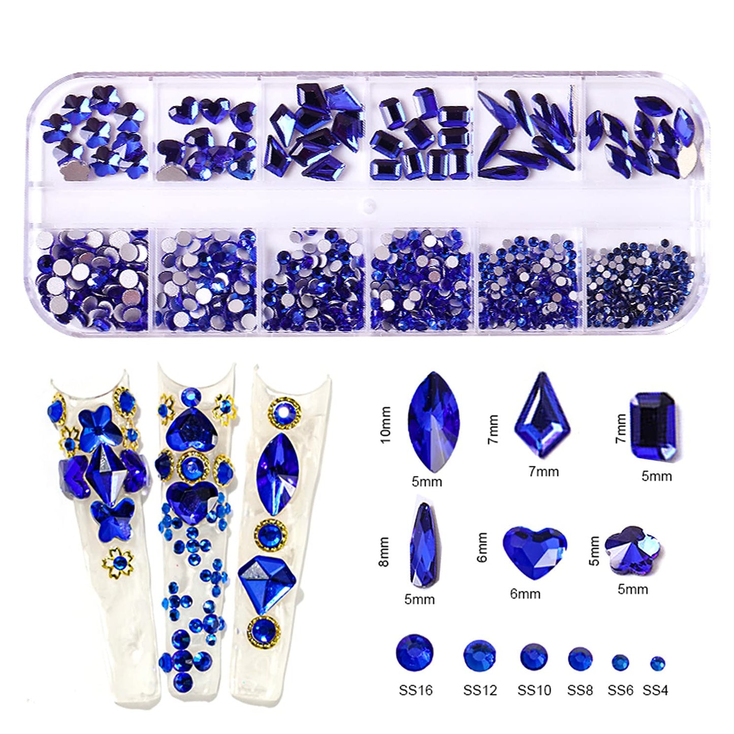 JERCLITY 2430pcs Flat Back Green Nail Rhinestones Blue Nail Rhinestones Red Nail Rhinestones for Nails Round Beads Crystals Gems Stones Multi Shapes Sizes Nail Rhinestones for Acrylic Nail Face Art