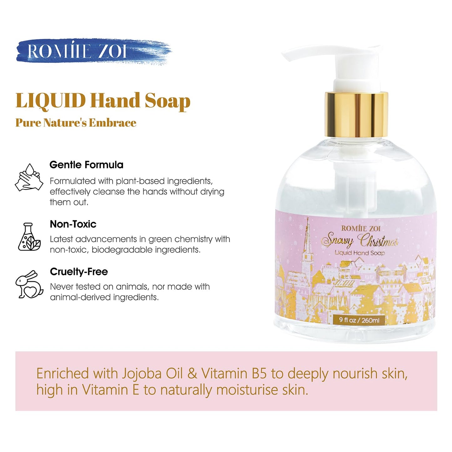 ROMIIE ZOI Christmas Liquid Hand Soap with Gift Box - Snowy Christmas, Infused with Falling Snow Aroma - 260ml/ 9 fl.oz - Christmas Gifts for Women/Her（Pack of 3）