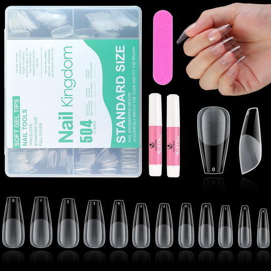 MAGIC ARMOR Short Coffin Fake Nails 504pcs Half Matte Short Coffin Press on Nails Pre-filed Soft Gel Full Cover Nail Tips False Fake Coffin Nails Clear Gelly Tips for Acrylic Nails Extension Home DIY