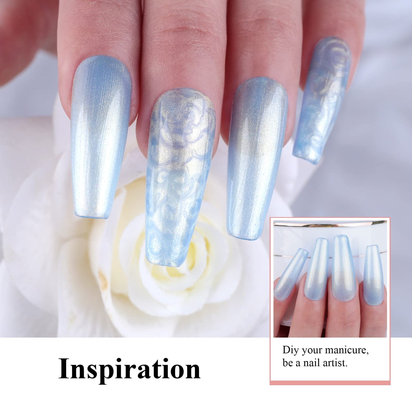 Imtiti Pearl Gel Nail Polish,0.5 Fl Oz Sky Blue Glitter Drawing Gel Polish Shell Thread Shimmer Mermaid Nail Gel Polish Soak Off UV LED for Home DIY Nail Art Manicure Salon