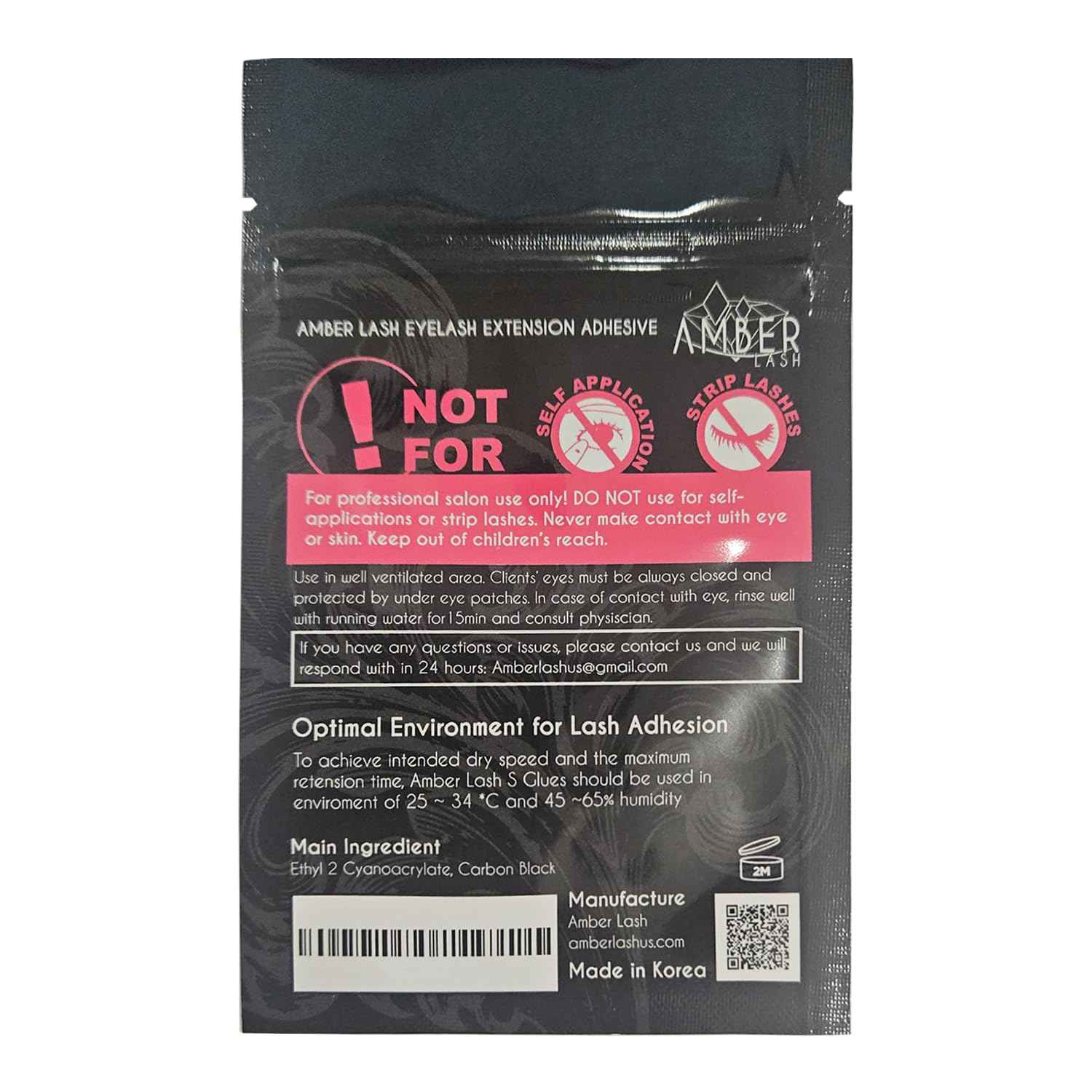 Amber Lash, S Glue 10ml for Professional Eyelash Extension, 1-Second Dry time, Up to 8 Weeks Bonding, Strong Strength, Carbon Black Adhesive for Salon Use, Latex Free and Formaldehyde Free