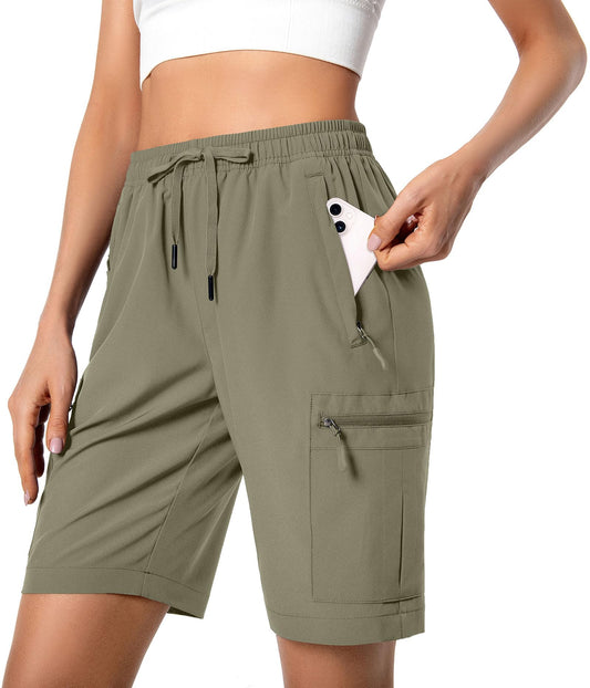 Women's Lightweight Hiking Cargo Shorts Quick Dry Athletic Shorts for Camping Travel Golf with Zipper Pockets Water Resistant Slate Green