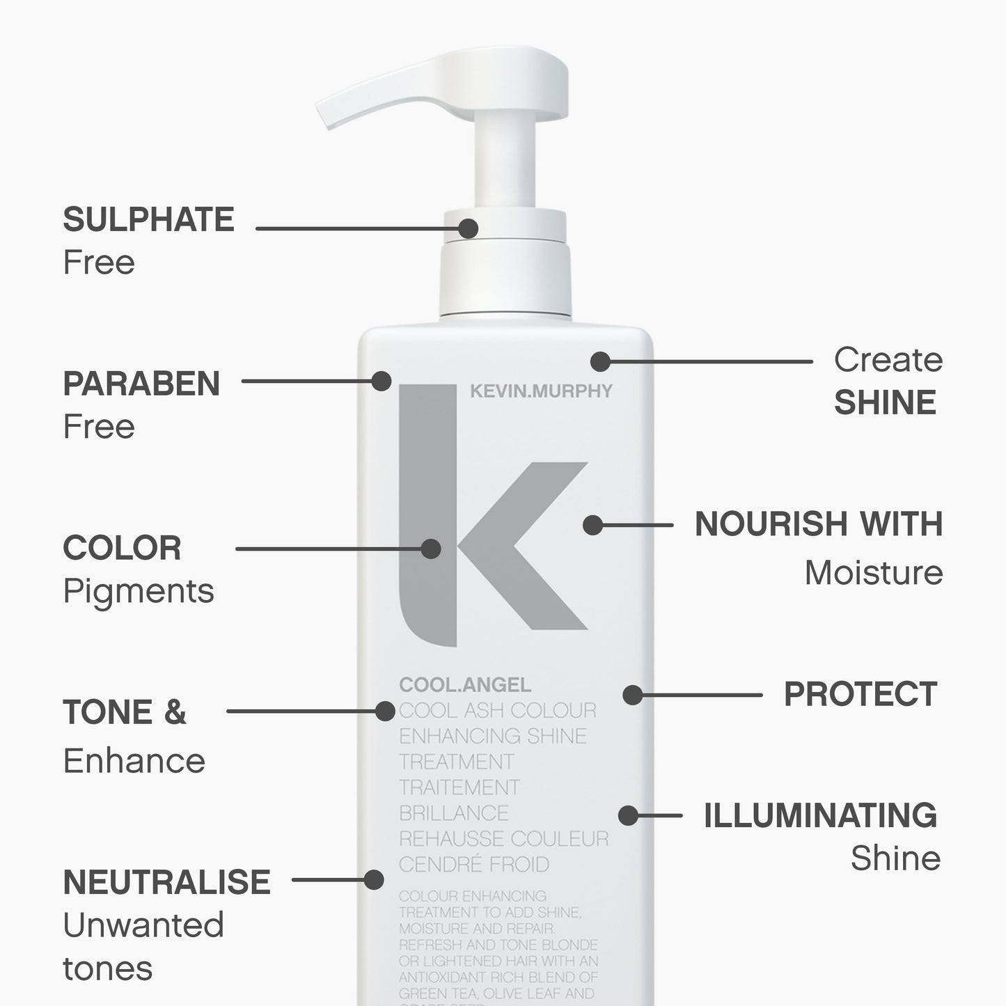 KEVIN.MURPHY COOL.ANGEL - Cool Ash Colour Enhancing Shine Treatment - Thickening Spray - For Blonde, Brown & Grey Colour Hair - Paraben Free Hair Care - 250 mL / 8.4 fl oz