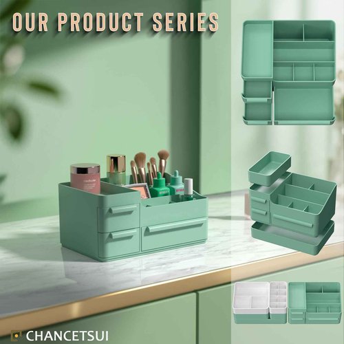 CHANCETSUI Makeup Organizer With Drawers, Countertop Organizer for Cosmetics, Vanity Holder for Lipstick, Brushes, Lotions, Eyeshadow, Nail Polish and Jewelry (Green)