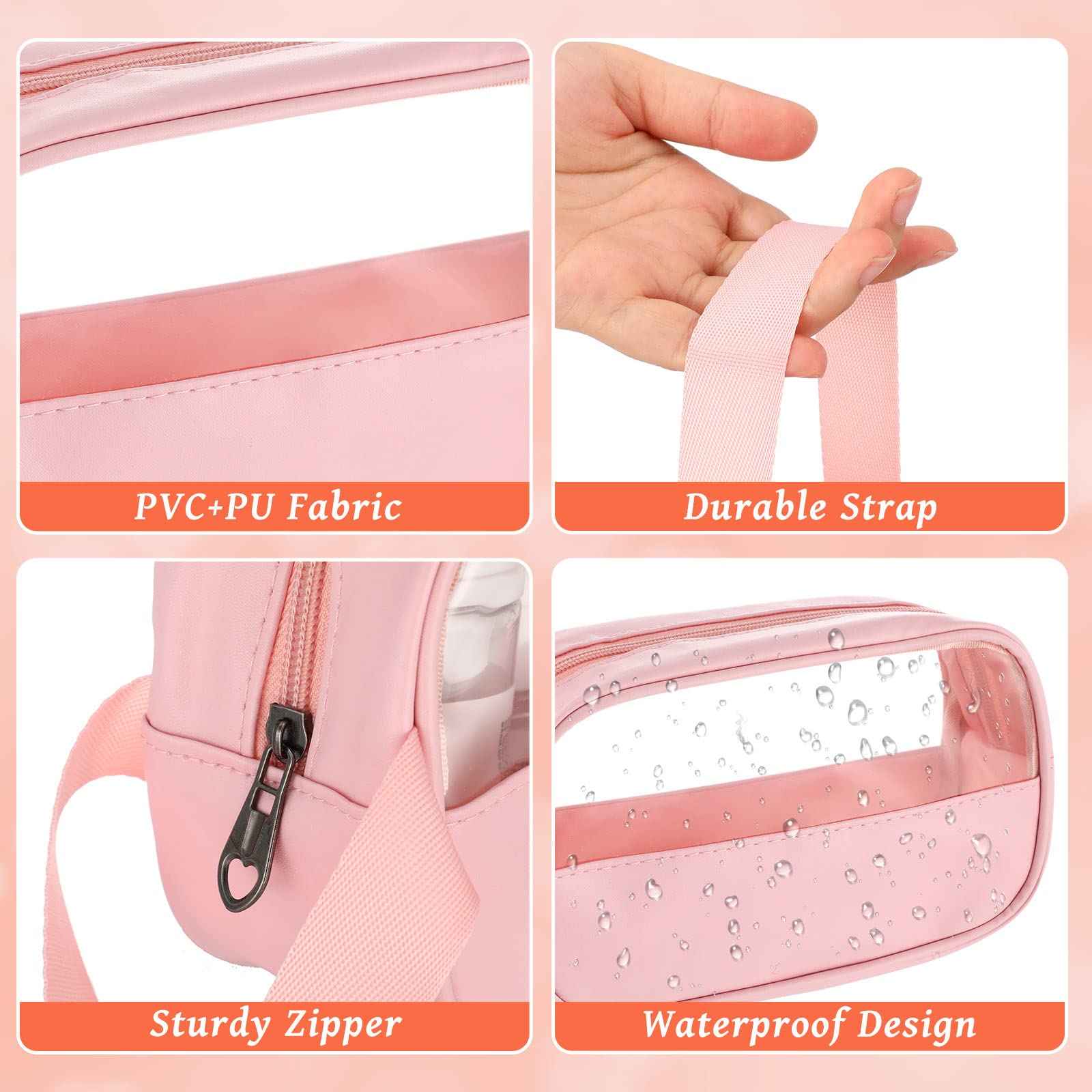 Tanlade 18 Pcs Clear Cosmetic Bags Bulk, Translucent Makeup Toiletry Bag for Women Waterproof Portable Cosmetic Bag Set Traveling Make up Organizer(Pink)