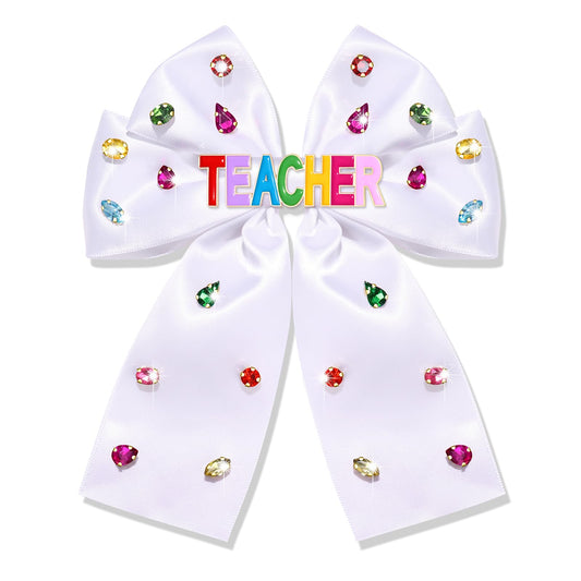 Teacher Hair Bows for Women Teacher Accessories Hair Bow Clips Jeweled Large Book Pencil Fri-Yay Hair Bows Teacher Appeaciation Gifts Outfits (Pattern G2)