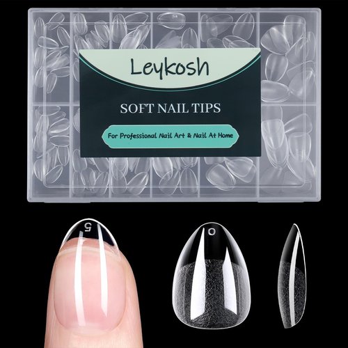 Extra Short Almond Nail Tips, 216pcs Acrylic Fake Nails Soft Gel X Nail Tips, Full Cover Pre-Shaped Matte Clear Press on Nails for Extension, Diy at Home Manicure 12 Sizes
