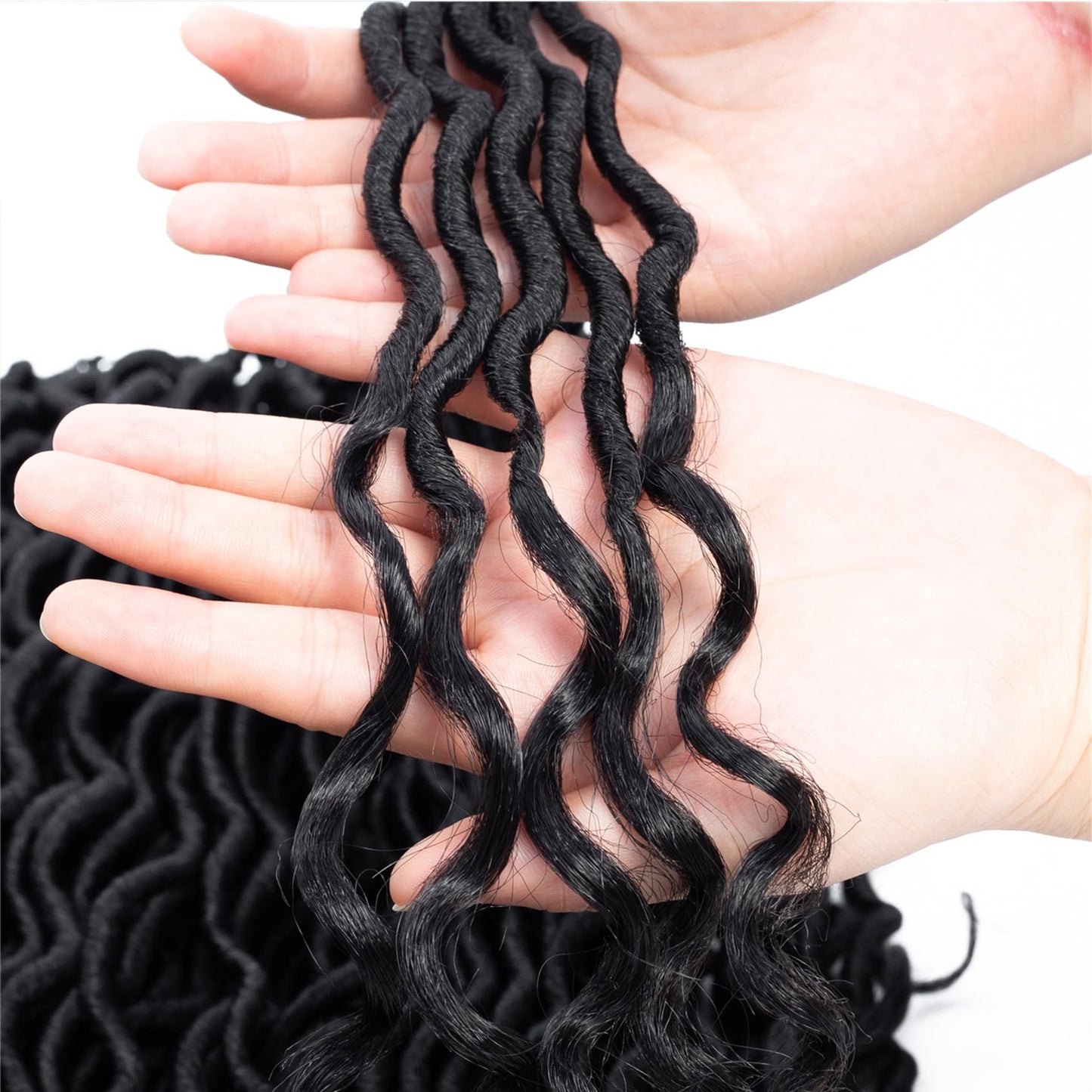 Karida Faux Locs Crochet Hair 18 Inch, 8 Packs Pre Looped Goddess Locs Crochet Hair, Wavy Crochet Faux Locs With Curly Ends, Boho Faux Locs Crochet Hair For Black Women (18 inch, 1B#)