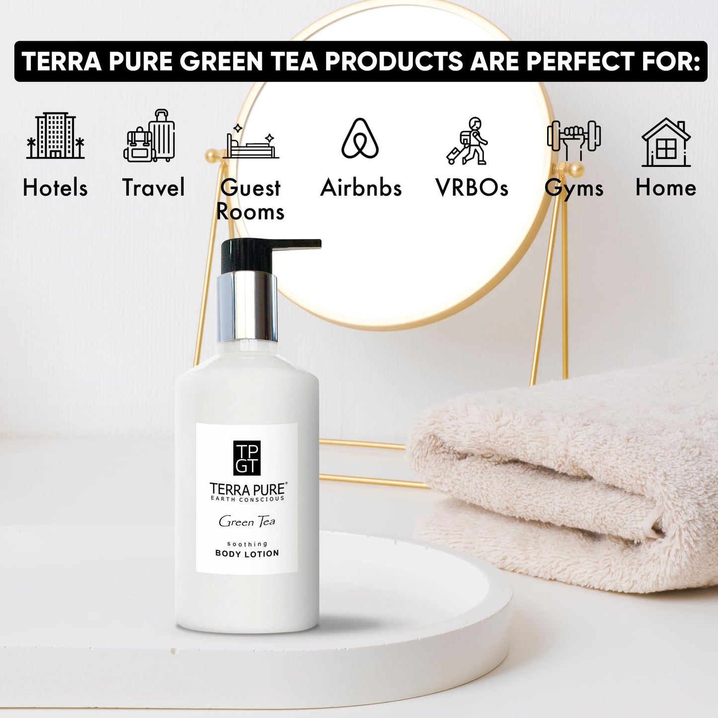 Terra Pure Green Tea Lotion with Organic Honey And Aloe Vera | 10.14 oz Pump Size Toiletries | Full Pallet of 24 Cases with 24 Bottles Each | 576 Pieces