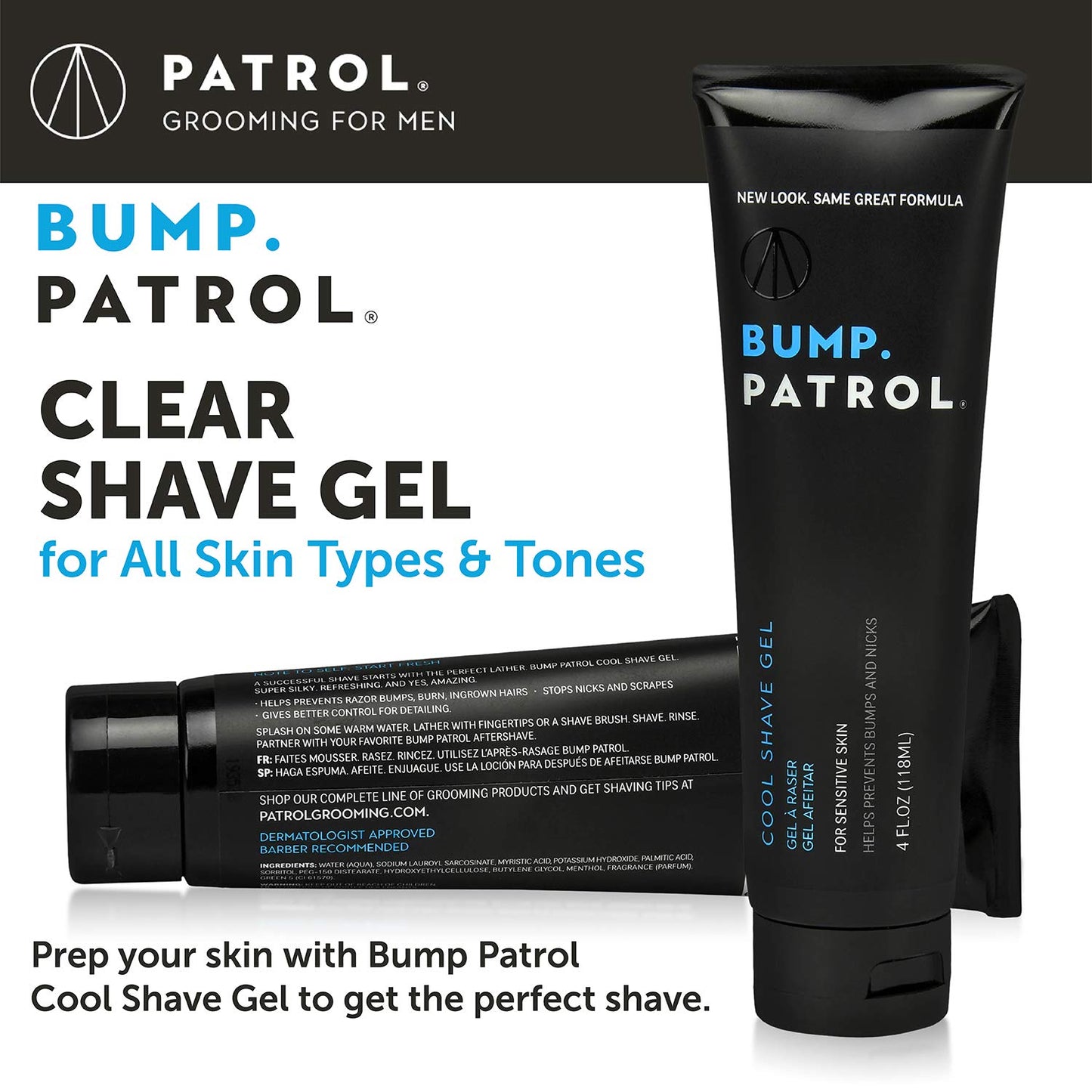 Bump Patrol Cool Shave Gel - Sensitive Clear Shaving Gel With Menthol Prevents Razor Burn, Bumps, Ingrown Hair - 4 Ounces 2 Pack