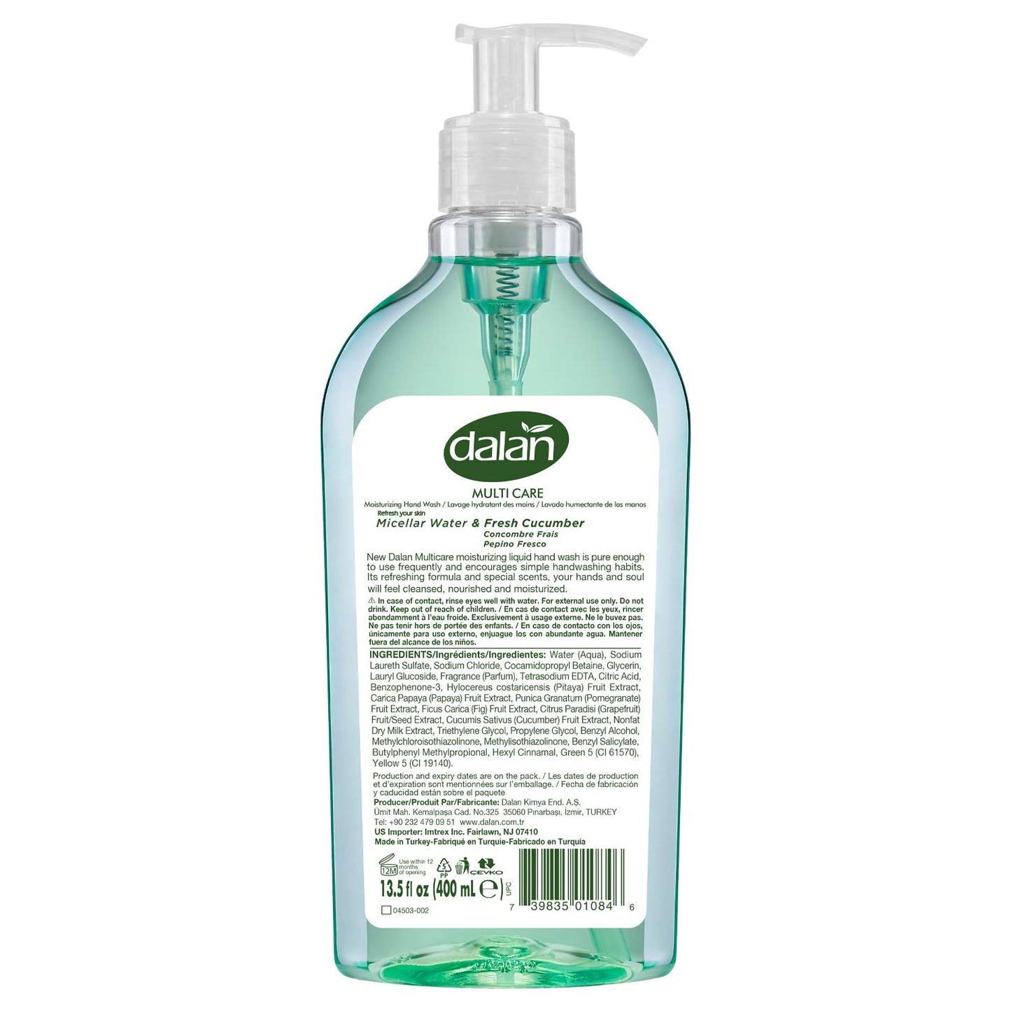 Dalan Fresh Cucumber Multicare Ultra Moisturizing Liquid Hand Soap for Normal and Dry Hands Fresh Clean and Soft Feeling (13.5 Fl Oz / 400 mL (Pack of 1))