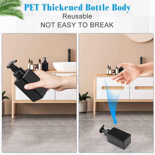 3 Pack 15oz/450ml Foaming Soap Dispenser Plastic Foam Pump Bottle Refillable Liquid Soap Container for Shampoo Body Hand Wash Bathroom Kitchen Sink - Black