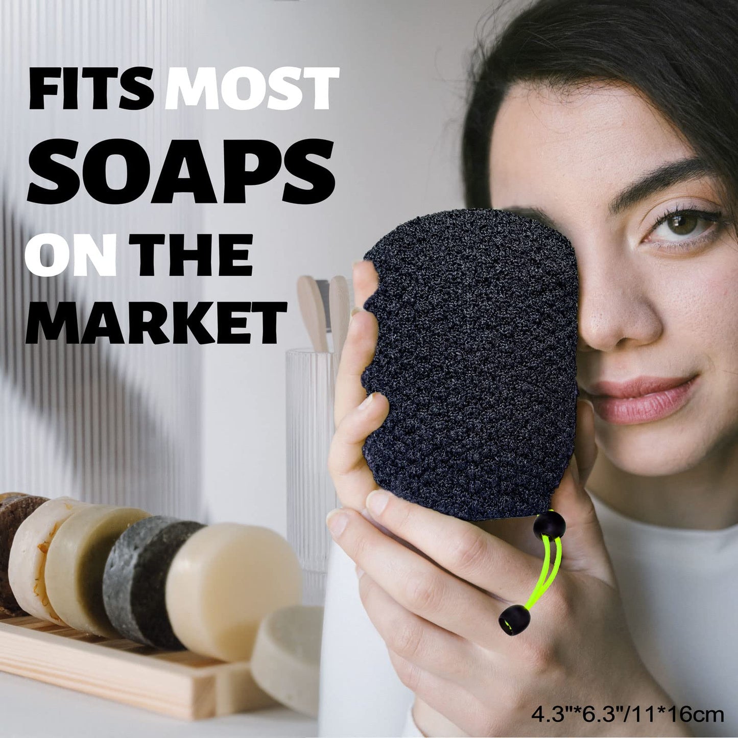 MIG4U Exfoliating Soap Bag for Shower 2 Pieces - Bar Soap Saver Pouch, Bamboo Body Scrubber Exfoliator Pocket in Travel Bathing, Black