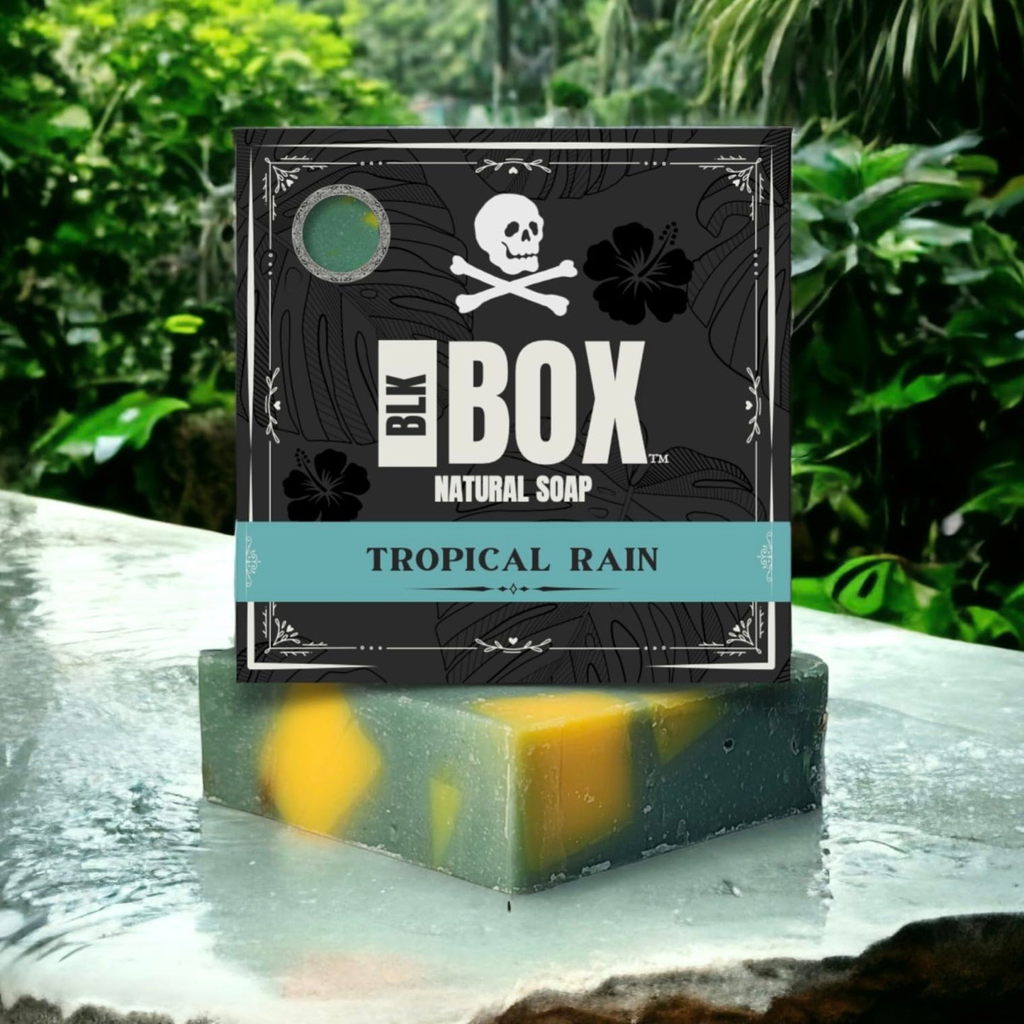 Black Box USA MADE 5oz Men's Natural Bar Soap Made from Natural Oils - Handmade Cold Process, No Harsh Chemicals, Tropical Earthy Coconut Raspberry & More (TROPICAL RAIN)