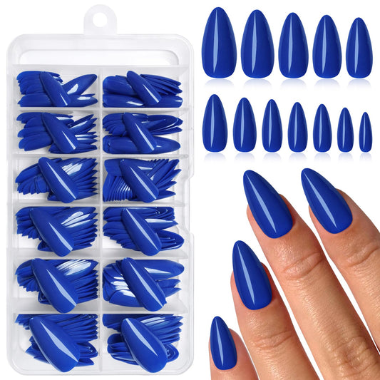 Lifextol 240PC Blue Almond Press on Nails Medium Fake Nails Press ons, False Acrylic Nails Press on Nails Almond Glue on Nails Artificial Nail Tips Fingernails Stick on Nails with Glue&Adhesive Tabs