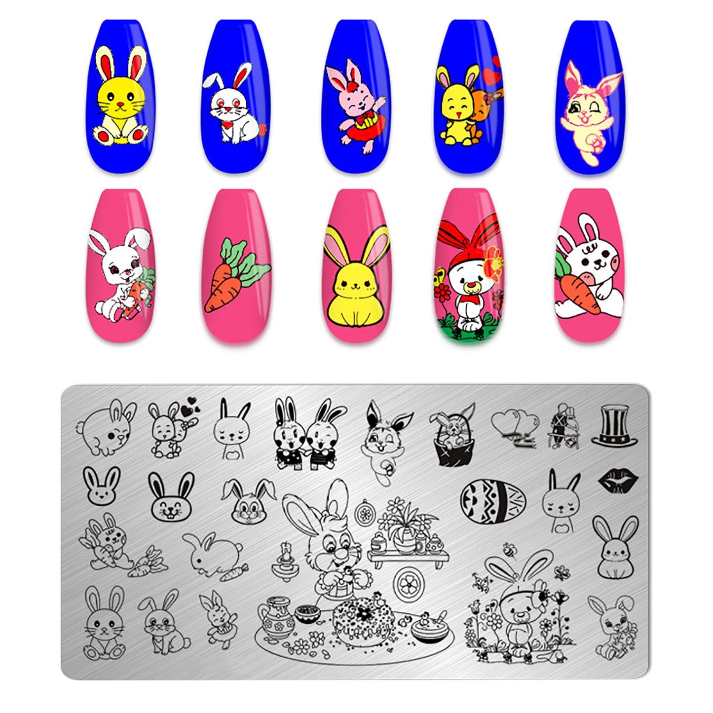 KAAGEE 10Pcs Easter Nail Stamping Plate Bunny Nail Stamp Nail Art Stamping Plates Holiday Nail Design Stamps Nail Stencils Nail Plate Template Tool Nails Accessories