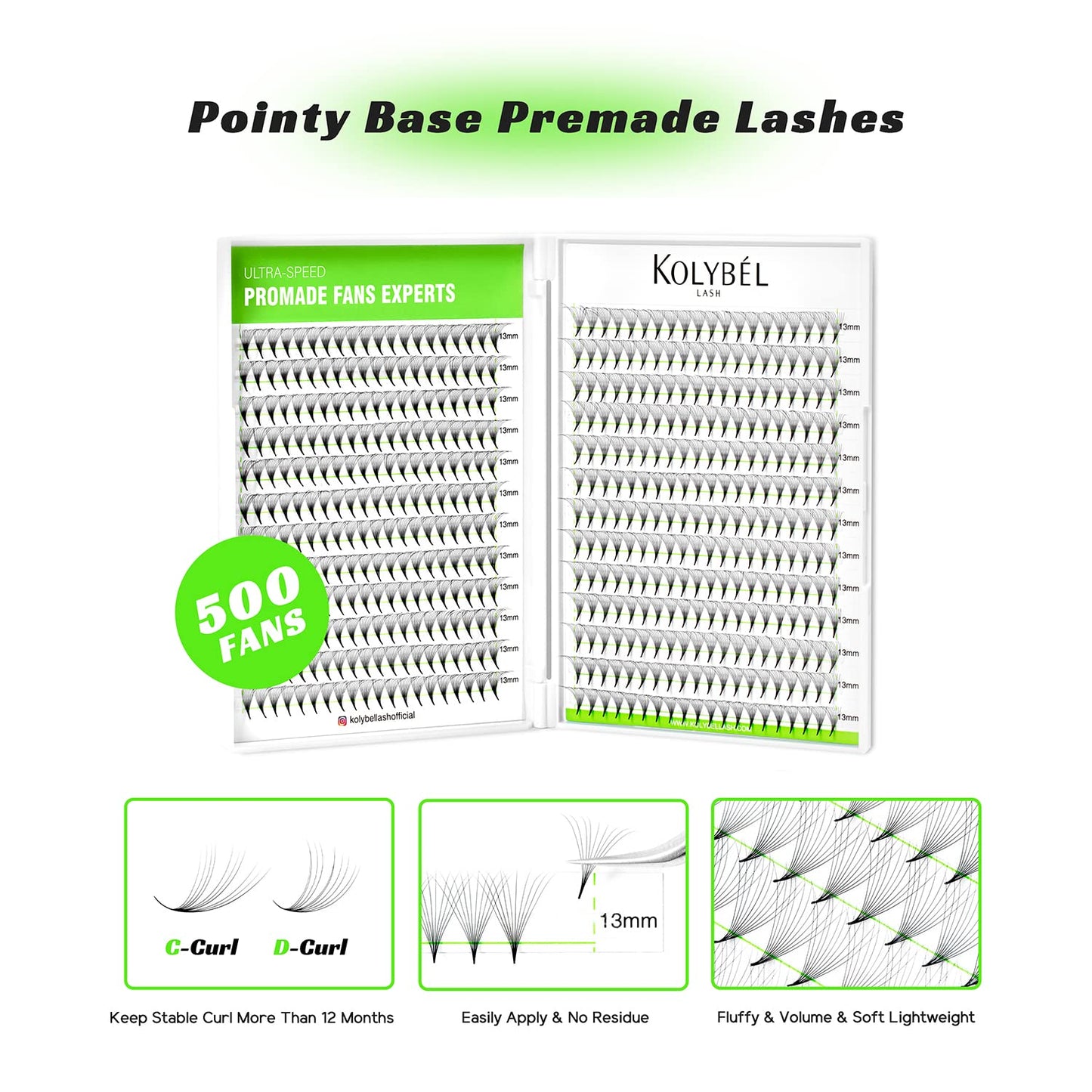 500 Premade Fans Eyelash Extensions 40D 8-15mm Mixed Length Promade Lash Fans C Curl Premade Fans Pointed Thin Base Handmade Volume Premade Lash Extensions Fans(40D,0.03-C-8-15MM)