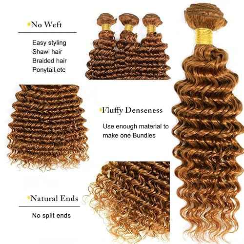 Augfst Brazilian Virgin Human Hair Bundles Color 30 Light Brown Deep Wave Bundles Human Hair 10 12 14 Inch Inch 12A Unprocessed Sewn In Quick Weave for Black Women