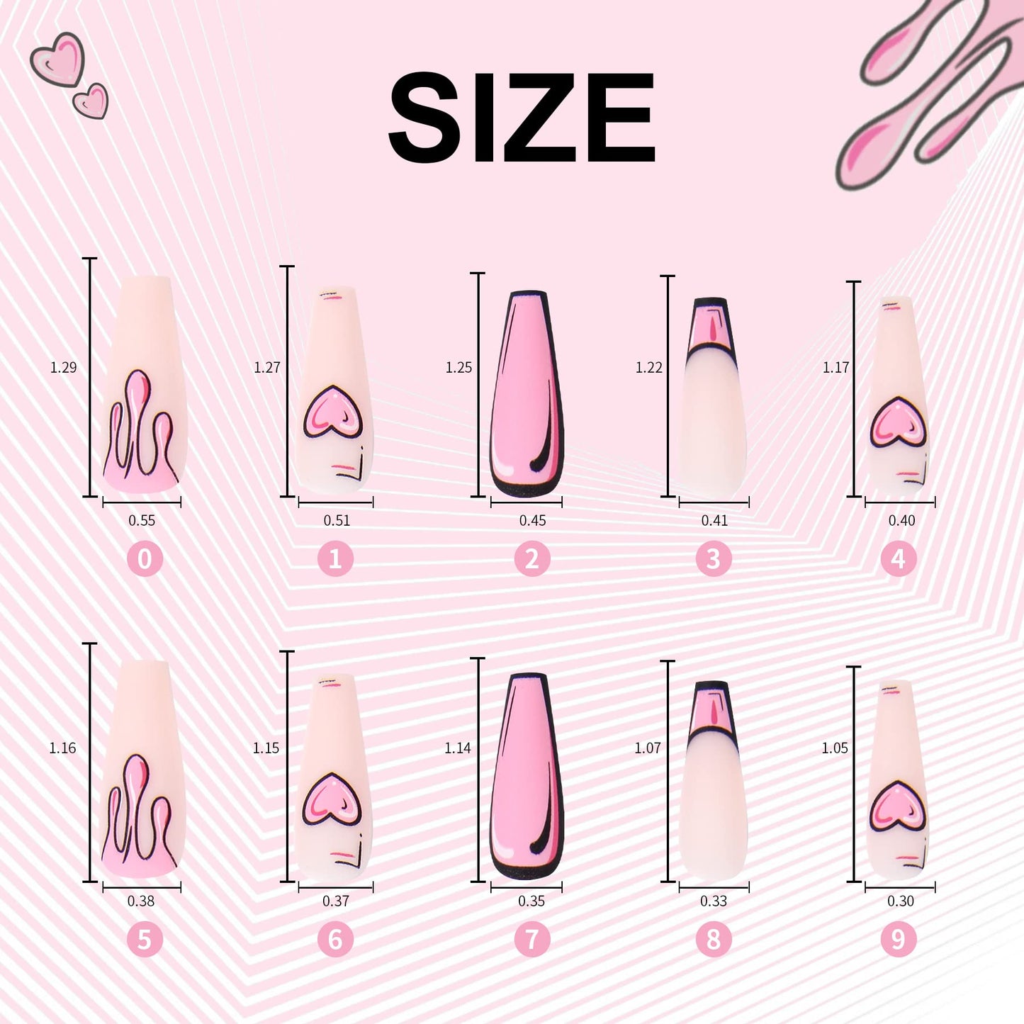 Comic Coffin Nail Pink Pop Art Press on Cartoon French Tips New Trend Love Design Stick on False Nails 24 pcs Flame Decals Set