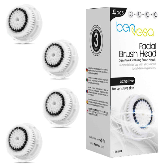 benvesa Sensitive Replacement Brush Heads – Compatible with Clarisonic Mia 1, Mia 2, Mia Fit, Alpha Fit, Smart Profile Uplift – 4 Pack