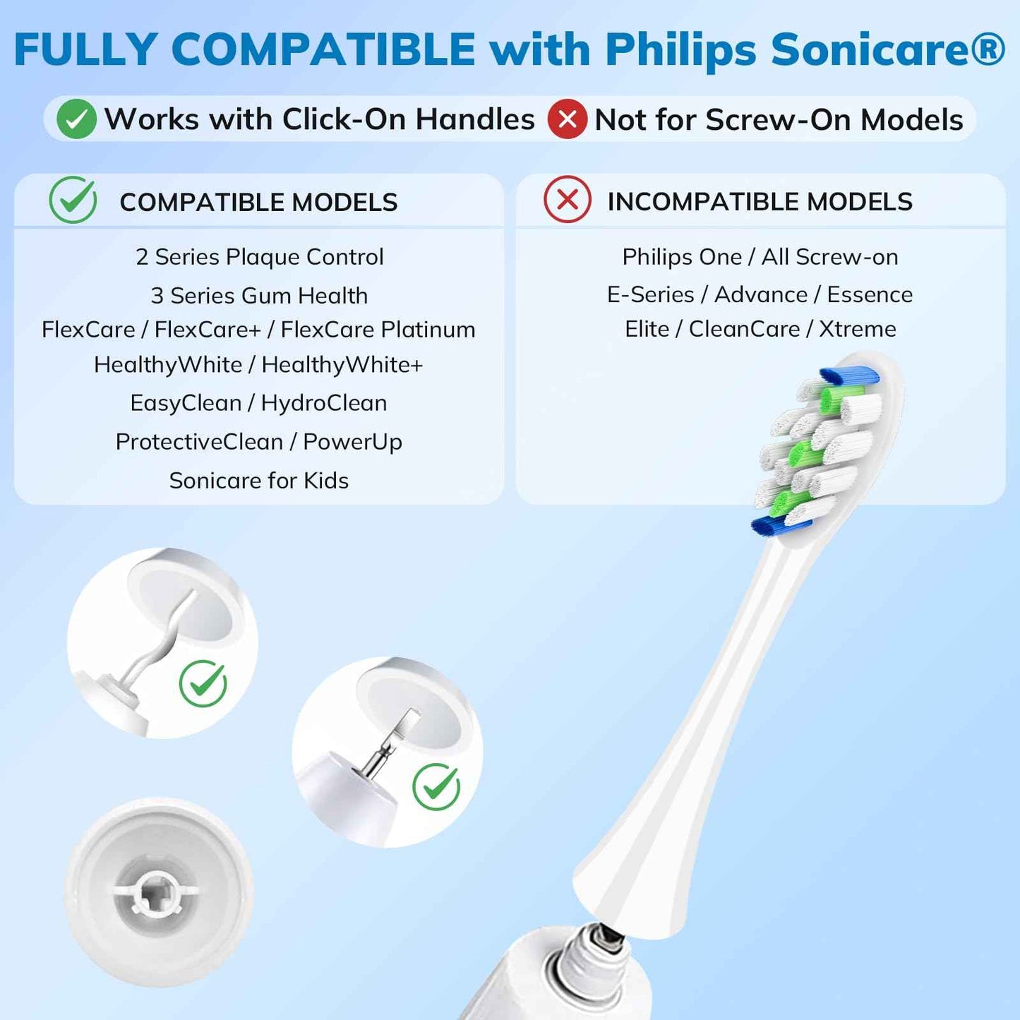 Replacement Toothbrush Heads for Philips Sonicare - 16 Pack Soft Gentle Bristles Compatible with Most Sonicare Click-On Electric Toothbrushes (White)