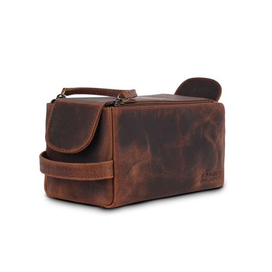 Hammonds Flycatcher Genuine Leather Travel Toiletry Bag for Men and Womens Makeup Bag Organizer, Grooming and Shaving Essentials- Mens Dopp Kit for Travel - Large Cosmetic Bags for Women - Vintage Tan