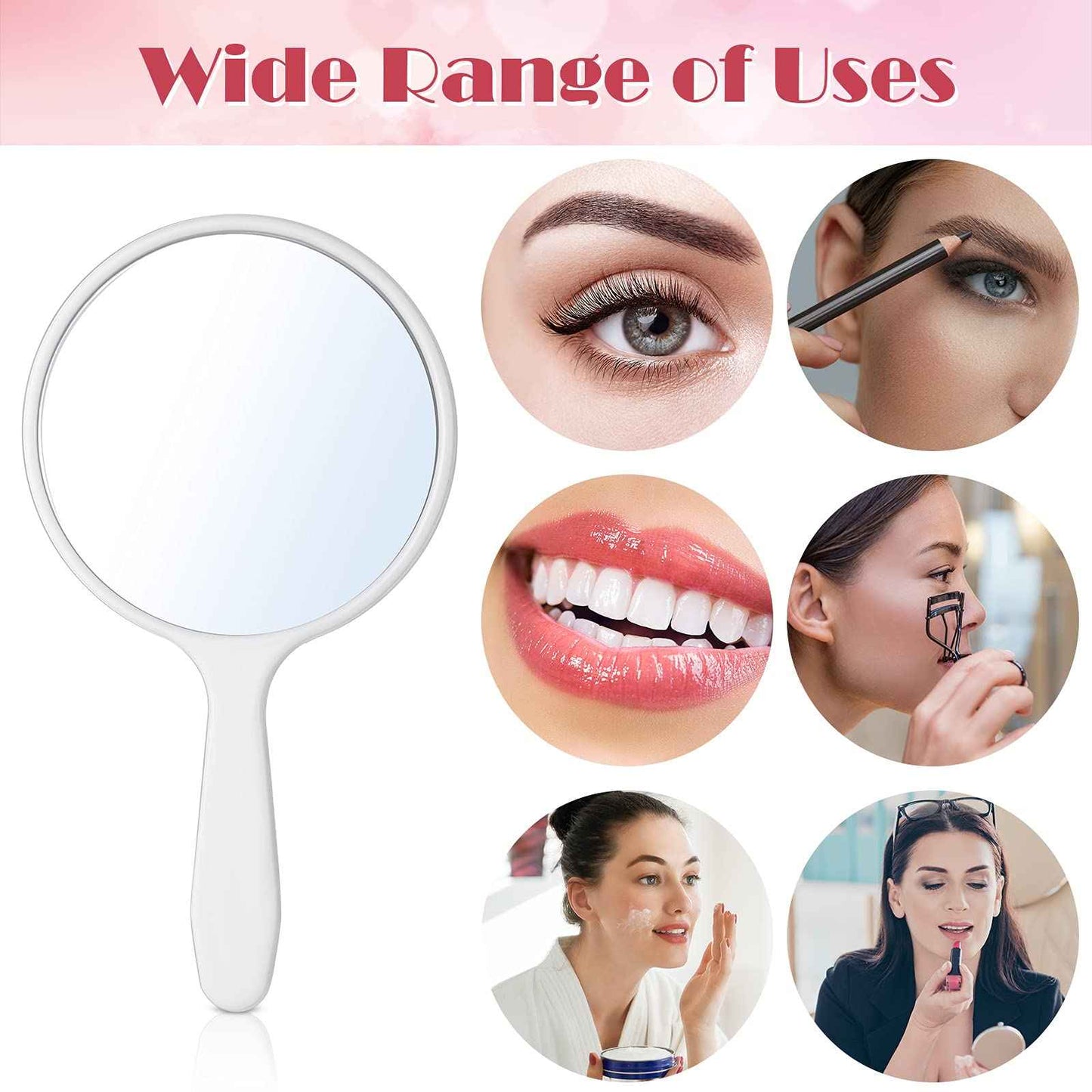 Jetec 50 Pcs Handheld Mirror with Handle, 3.94" L x 2.17" W, Small Portable Round Mirror Bulk for Kids Travel Makeup Classroom Camping Daily DIY Crafts (Black, White)