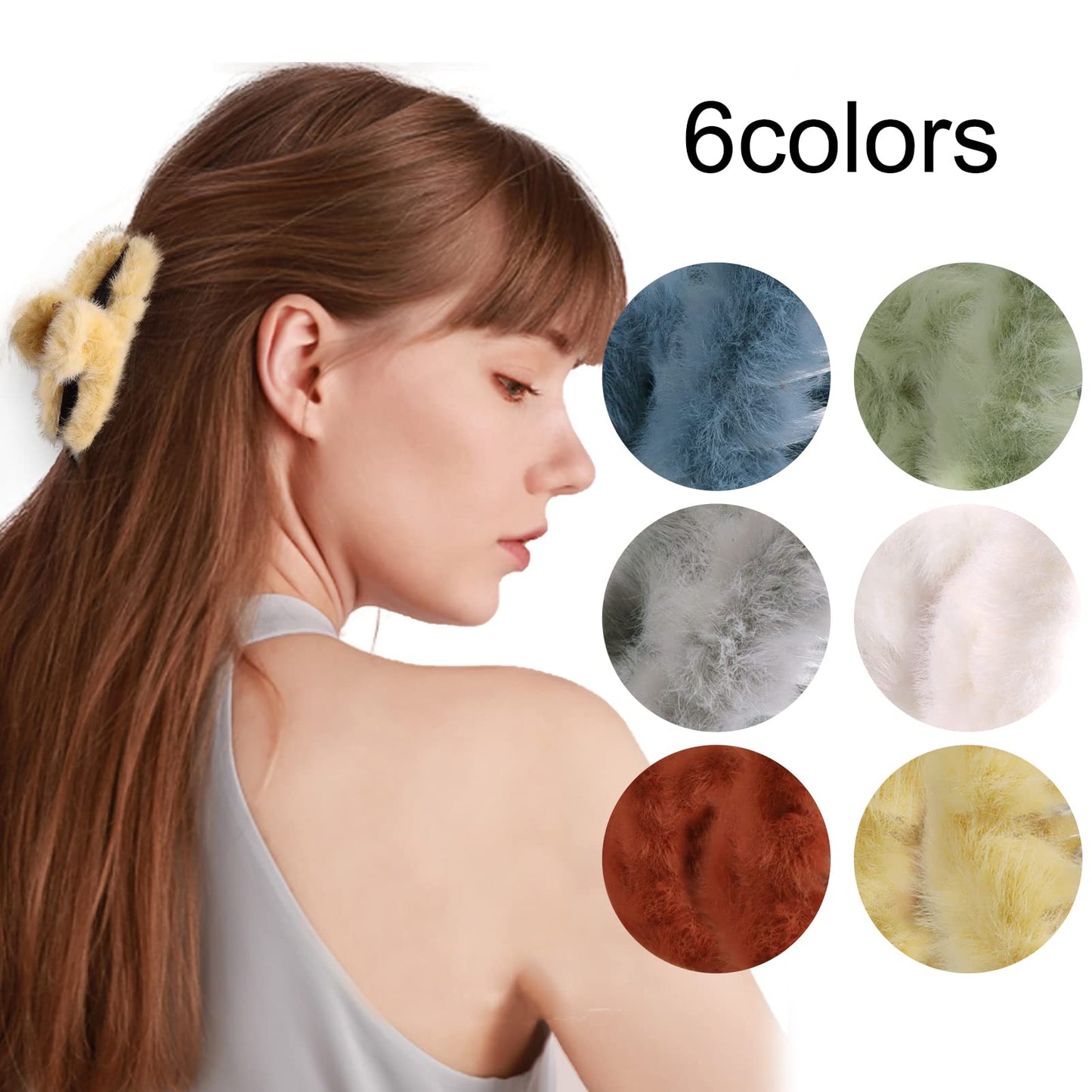 6Pcs Fur and Fluffy Aesthetic Claw Hair Clips for Women, Kawaii Thick Hair Clamps With Strong Non-Slip Hold